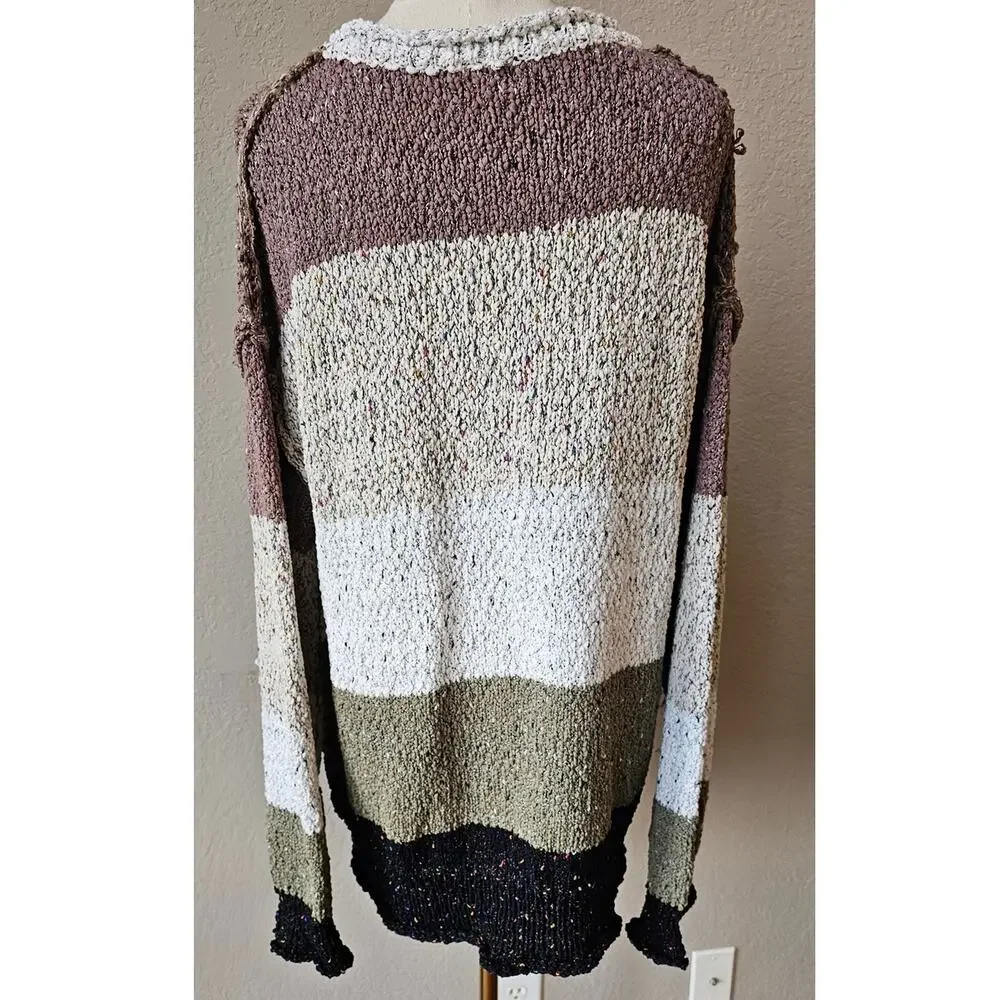POL Colorblock Long Sleeve V-Neck Oversized Sweater Multicolor Womens Size Large